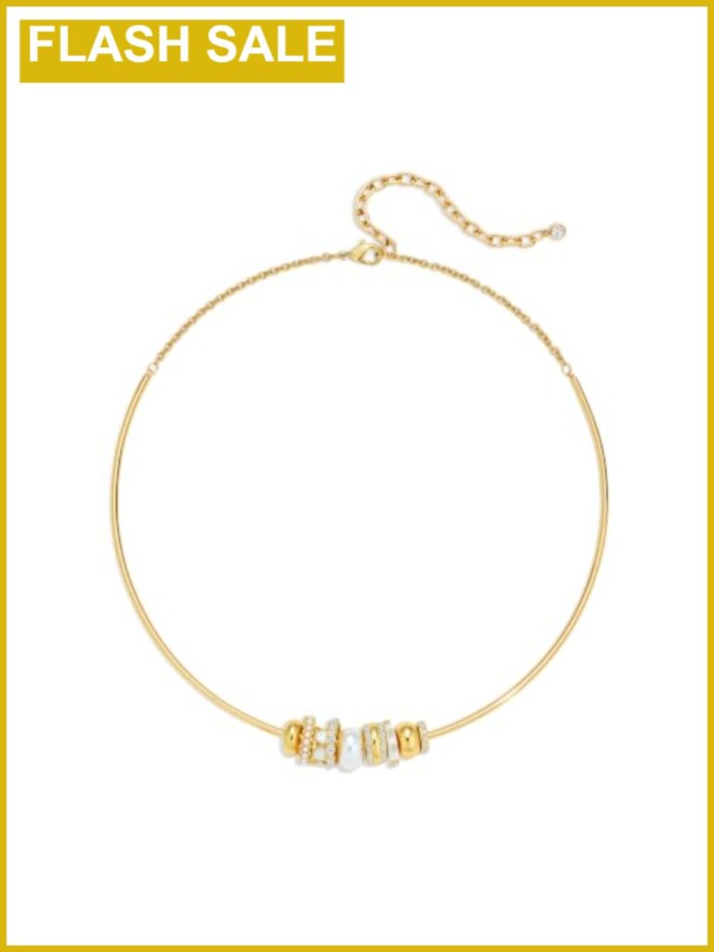 Gold Plated Beaded Choker Necklace Women Cable Chain Spring Ring